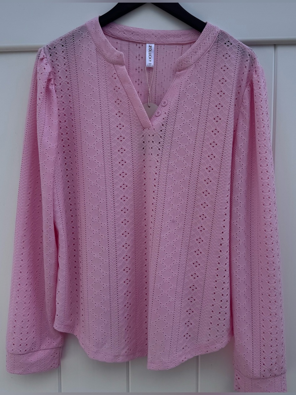 NWT Zolucky Pink Eyelet Long-Sleeve Blouse Size XL